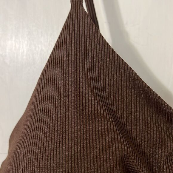 Brown ribbed bathing suit top - Picture 2 of 4